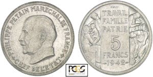 5 francs - Essai de Bazor et Galle 1942 5 francs - Essai de Bazor et Galle 1942