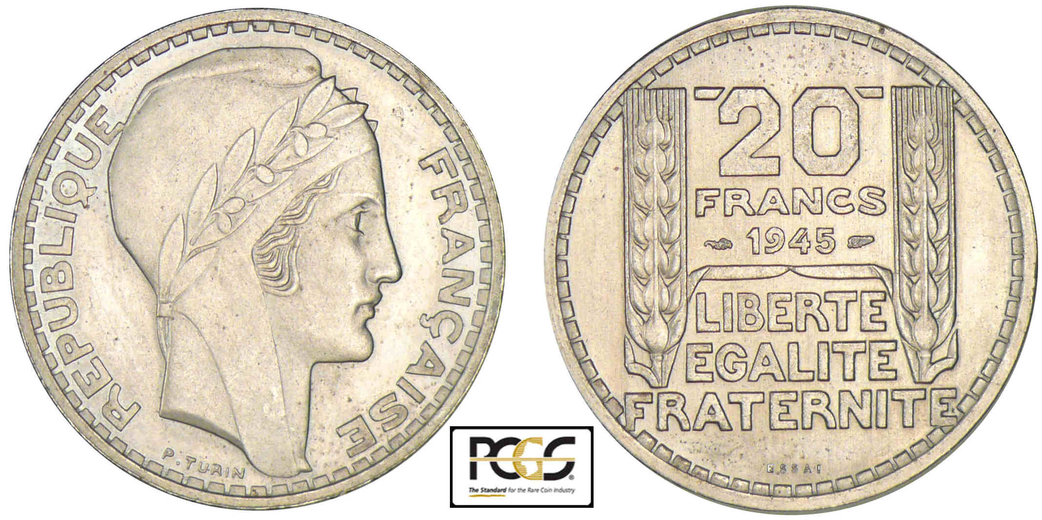 20 francs Turin 1945 - Essai piéfort cupro-nickel 20 francs Turin 1945 - Essai piéfort cupro-nickel