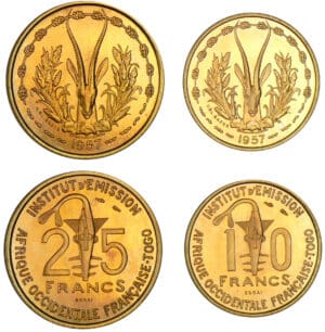 Afrique occidentale - Togo - Série de la 20 francs et de la 10 francs 1957 - Essai Afrique occidentale - Togo - Série de la 20 francs et de la 10 francs 1957 - Essai