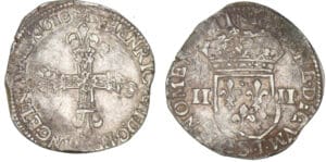 Henri IV - Quart d'écu à la croix batonnée fleurdelisée - 1610 T (Nantes)