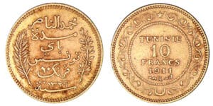 Tunisie - Ali - 10 francs ۱۳۲٩ (1911 A Paris) Tunisie - Ali - 10 francs ۱۳۲٩ (1911 A Paris)