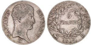 5 francs Napoléon empereur 1807 B (Rouen) 5 francs Napoléon empereur 1807 B (Rouen)