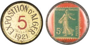 Algérie - Timbre monnaie exposition d'Alger - 5 centimes 1921 Algérie - Timbre monnaie exposition d'Alger - 5 centimes 1921