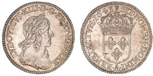 Louis XIII - Douzième d'écu - 2ème poinçon - 1643 rose A (Paris) Louis XIII - Douzième d'écu - 2ème poinçon - 1643 rose A (Paris)