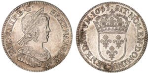 Louis XIV - Quart d'écu à la mèche courte - 1er type - 1643 . A (Paris) Louis XIV - Quart d'écu à la mèche courte - 1er type - 1643 . A (Paris)