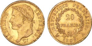 20 francs Napoléon revers république 1808 A (Paris) 20 francs Napoléon revers république 1808 A (Paris)