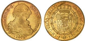 Chili - Charles IV - 8 escudos 1802 JJ So (Santiago) Chili - Charles IV - 8 escudos 1802 JJ So (Santiago)