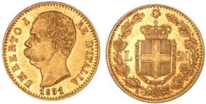 Italie - Umberto Ier - 20 lires 1891 R (Rome)