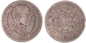 2 francs Napoléon empereur - An 13 G (Genève) 2 francs Napoléon empereur - An 13 G (Genève)