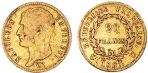20 francs Napoléon Ier tête nue - type transitoire 1807 U (Turin) 20 francs Napoléon Ier tête nue - type transitoire 1807 U (Turin)