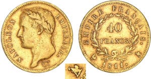 40 francs Napoléon revers empire 1811 A (Paris) A / coq 40 francs Napoléon revers empire 1811 A (Paris) A / coq