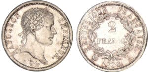 2 francs Napoléon revers république 1808 A (Paris) 2 francs Napoléon revers république 1808 A (Paris)