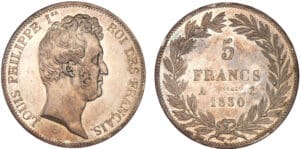 5 francs Louis-Philippe Ier tête nue - Tranche en relief 1830 A (Paris) - Essai