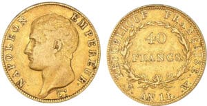 40 francs Napoléon Ier tête nue - An 14 W (Lille)