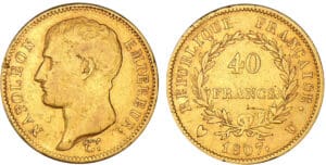 40 francs Napoléon Ier - calendrier grégorien 1807 U (Turin) 40 francs Napoléon Ier - calendrier grégorien 1807 U (Turin)