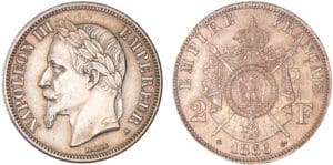 2 francs Napoléon III tête laurée 1866 A (Paris) 2 francs Napoléon III tête laurée 1866 A (Paris)