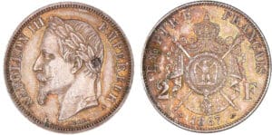 2 francs Napoléon III tête laurée 1867 A (Paris) 2 francs Napoléon III tête laurée 1867 A (Paris)