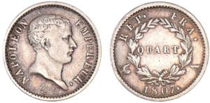 1/4 de franc Napoléon Ier tête nue - tête de nègre 1807 A (Paris) 1/4 de franc Napoléon Ier tête nue - tête de nègre 1807 A (Paris)