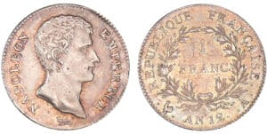 1 franc Napoléon empereur - An 12 A (Paris) 1 franc Napoléon empereur - An 12 A (Paris)