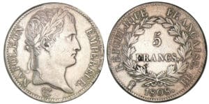 5 francs Napoléon revers république 1808 BB (Strasbourg) 5 francs Napoléon revers république 1808 BB (Strasbourg)