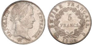 5 francs Napoléon revers empire 1809 B (Rouen) 5 francs Napoléon revers empire 1809 B (Rouen)