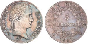 5 francs Napoléon revers empire 1812 Q (Perpignan) 5 francs Napoléon revers empire 1812 Q (Perpignan)
