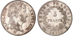 5 francs Napoléon revers empire 1811 B (Rouen) 5 francs Napoléon revers empire 1811 B (Rouen)