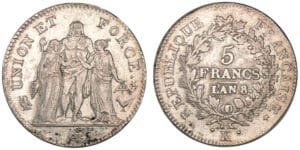 5 francs Hercule union et force - An 8 K (Bordeaux)
