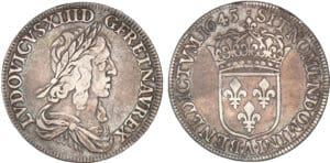 Louis XIII - Demi-écu - 2ème poinçon - 1643 . A (Paris) Louis XIII - Demi-écu - 2ème poinçon - 1643 . A (Paris)