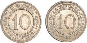 Nouvelle-Calédonie - 10 centimes société anonyme 1881 - Frappe médaille Nouvelle-Calédonie - 10 centimes société anonyme 1881 - Frappe médaille