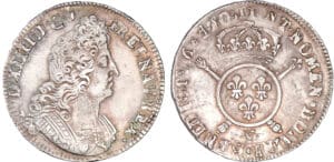 Louis XIV - Ecu aux insignes - 170? Y (Bourges) - Flan réformé Louis XIV - Ecu aux insignes - 170? Y (Bourges) - Flan réformé