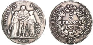 5 francs Hercule union et force - An 7 K (Bordeaux) 5 francs Hercule union et force - An 7 K (Bordeaux)