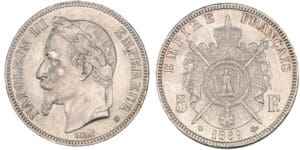 5 francs Napoléon III tête laurée 1869 BB (Strasbourg)