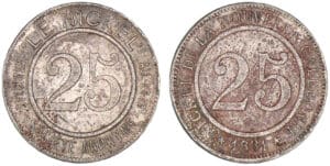 Nouvelle-Calédonie - 25 centimes société anonyme 1881 - Frappe monnaie