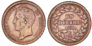 Monaco - Honoré V - Un décime 1838 MC Monaco - Honoré V - Un décime 1838 MC