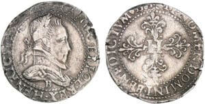 Henri III - Franc au col plat - 1585 B (Rouen)