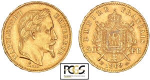 20 francs Napoléon III tête laurée 1869 BB (Strasbourg)
