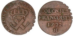 Louis XV - Neuf deniers colonies françoises - 1722 H (La Rochelle) Louis XV - Neuf deniers colonies françoises - 1722 H (La Rochelle)