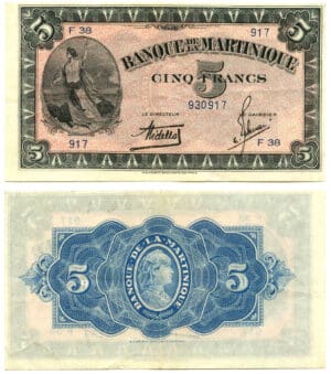 Banque de Martinique - 5 francs type 1942 américain