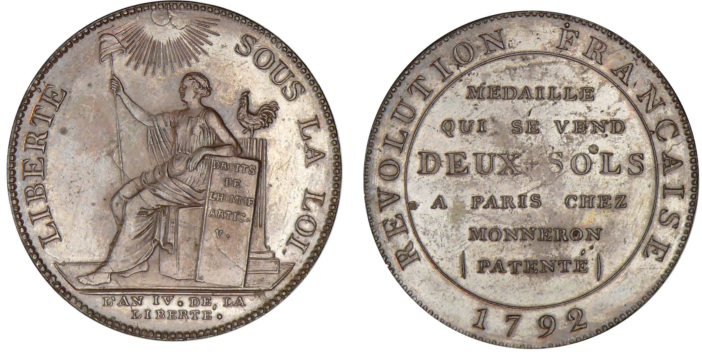 Monneron de 2 sols 1792 - Flan bruni Monneron de 2 sols 1792 - Flan bruni