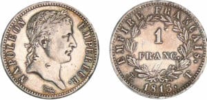 1 franc Napoléon revers empire 1813 T (Nantes) 1 franc Napoléon revers empire 1813 T (Nantes)