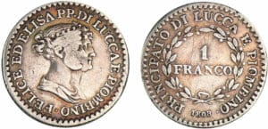 Italie - Principauté de Lucques et Piombino - Elisa Bonaparte et Felix - 1 franco 1808 Italie - Principauté de Lucques et Piombino - Elisa Bonaparte et Felix - 1 franco 1808