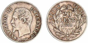 20 centimes Napoléon III tête nue 1858 A (Paris)