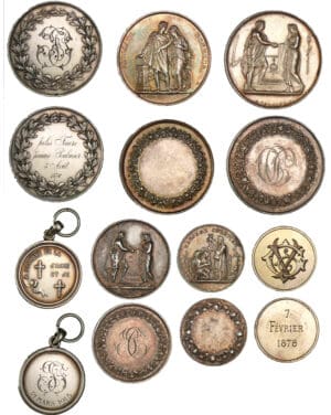 Lot de 7 médailles et jetons de mariage Lot de 7 médailles et jetons de mariage