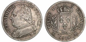 5 francs Louis XVIII au buste habillé 1814 M (Toulouse) 5 francs Louis XVIII au buste habillé 1814 M (Toulouse)