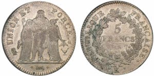 5 francs Hercule union et force - An 7 K (Bordeaux) 5 francs Hercule union et force - An 7 K (Bordeaux)