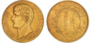 40 francs Bonaparte premier consul - An XI A (Paris) - Coin tourné de 90°