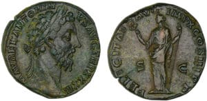 Marc Aurèle - Sesterce (179, Rome) - La Félicité Marc Aurèle - Sesterce (179, Rome) - La Félicité
