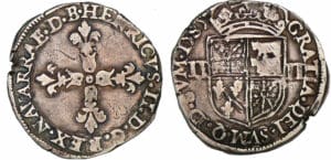 Navarre - Henri III de Navarre, II de Béarn - Quart d'écu 1585 (Pau) Navarre - Henri III de Navarre, II de Béarn - Quart d'écu 1585 (Pau)