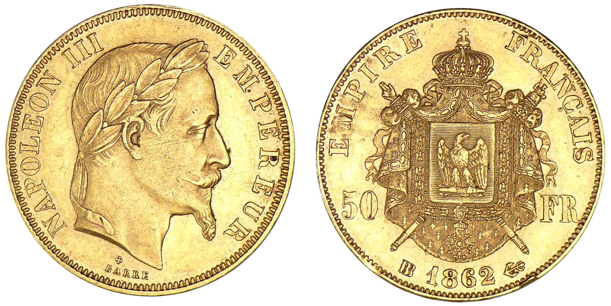 50 francs Napoléon III tête laurée 1862 BB (Strasbourg) 50 francs Napoléon III tête laurée 1862 BB (Strasbourg)